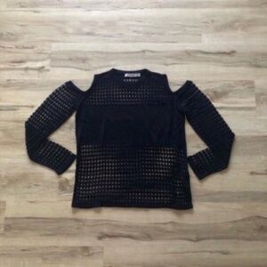 Navy Blue Asos Cold Shoulder Fishnet Sweater